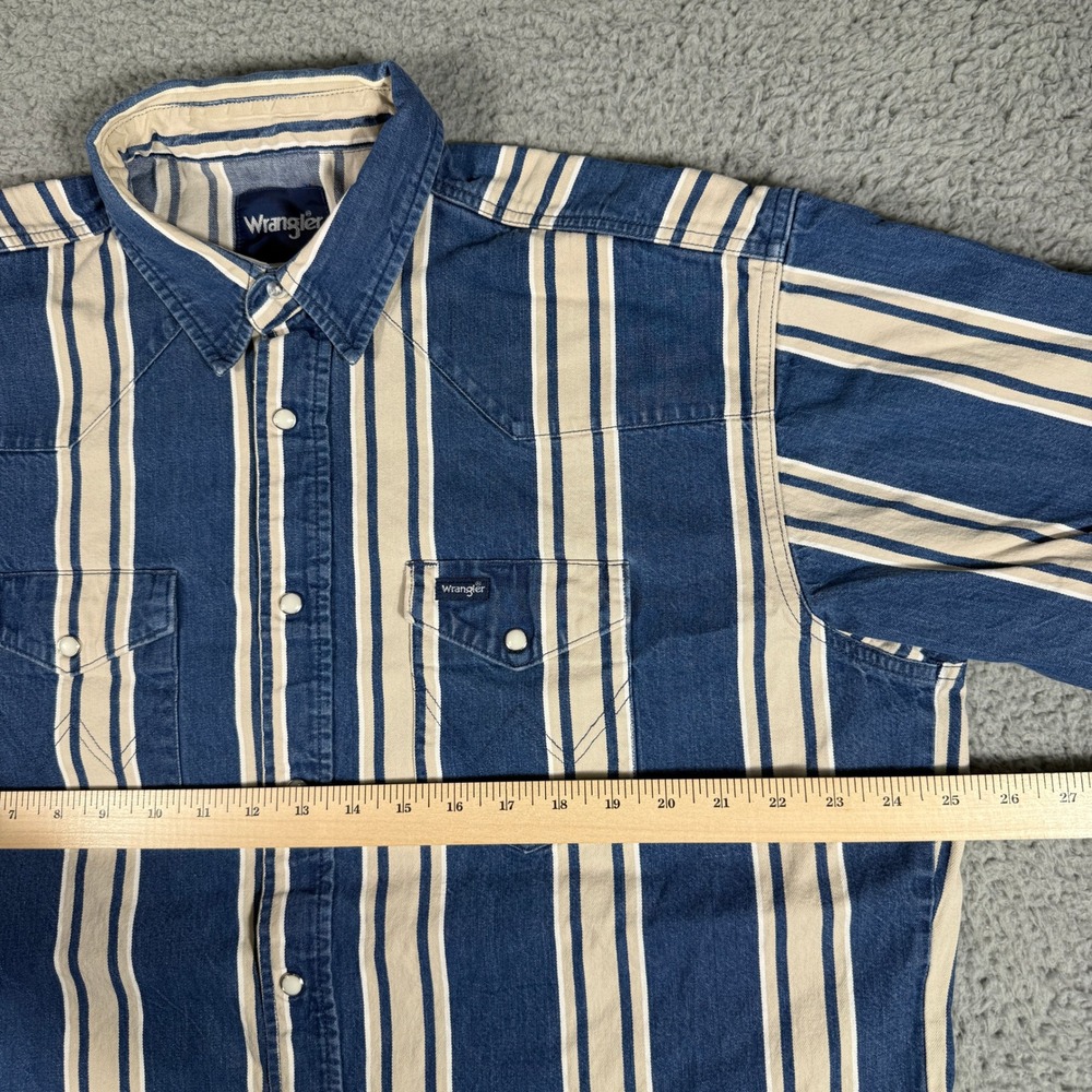 Vintage Wrangler Denim Pearl Snap Western Shirt Men's XL Blue Stripe Workwear - Picture 6 of 9